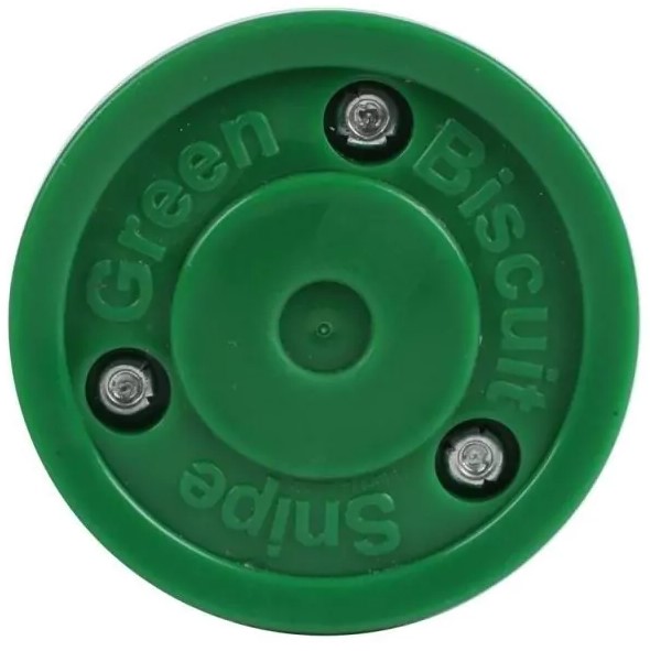 Green Biscuit Snipe Shooting Puck for inline hockey on outdoor rough surfaces